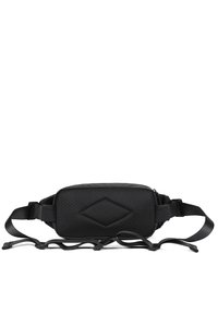 Borsa a spalla nera con superficie testurizzata, caratterizzata da un motivo a diagonali, con spallacci regolabili e un compartimento con zip. Design minimalista.