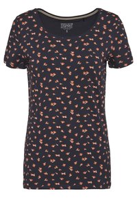 Námořnické tričko vyrobené z organické bavlny, s výstřihem do lodi a krátkými rukávy, zdobené malým květinovým potiskem v červené a bílé.