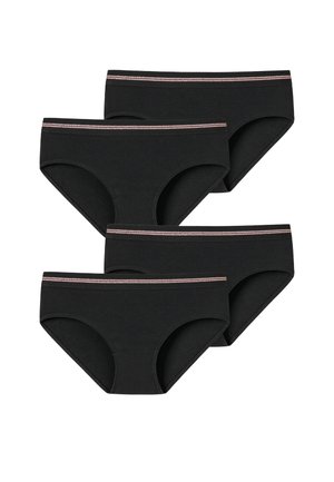 Schwarzes Baumwoll-Unterwäsche-Set mit vier Teilen, featuring einer gerippten Textur und einem kontrastierenden pink gestreiften Bund. Klassisches Slip-Design, nahtlose Kanten.