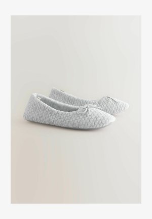 Gray textured ballet flats with a soft material, featuring a small bow detail at the front and a rounded toe design.