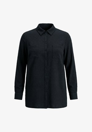 Camicia nera a maniche lunghe con bottoni, motivo a puntini in rilievo, colletto classico e due tasche sul petto.