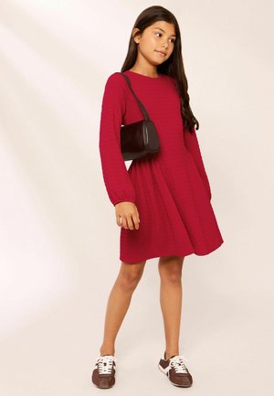 Lipsy, LONG SLEEVE SEAMED DRESS - Dzsörzéruha - red crinkle jersey