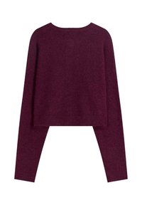 Kragenpullover in tiefem Burgunderrot, aus weichem Strickmaterial gefertigt. Verfügt über lange Ärmel und einen runden Halsausschnitt mit gerippten Kanten.