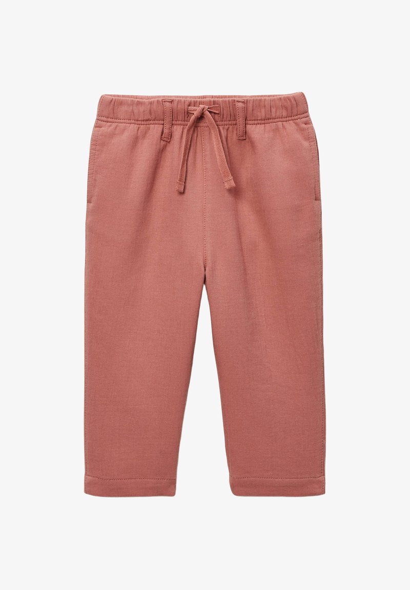 Pantalon pour tout-petit en rose poudré à texture douce, avec taille élastique et cordon de serrage à l'avant, doté de poches latérales et de jambes droites.