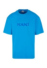 Blue cotton t-shirt featuring short sleeves, a crew neck, and the word "KANÍ" in a contrasting blue font on the front.
