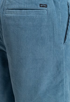 Blauwe corduroy broek met verticale ribbels, een tailleband en een achterzak met een logolabel.