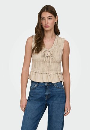 ONLY ONLGOA SS FRILL  - Top - oxford tan