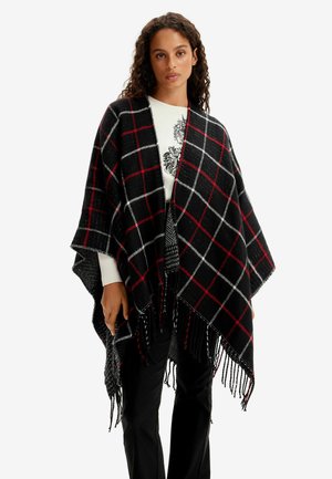 REVERSIBLE CHECK PONCHO - Cape - black