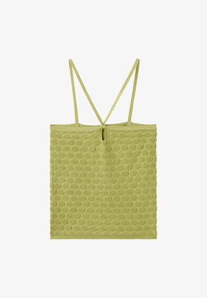 Jasnozielony, teksturowany top bez rękawów z cienkimi podwójnymi ramiączkami skrzyżowanymi z tyłu oraz małym otworem poniżej dekoltu.