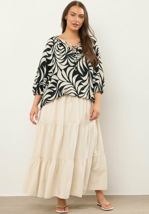 LEAF PRINT TIE NECK - Blusa - black