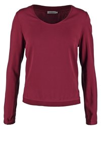 Burgunderfarbener Langarmoberteil mit rundem Ausschnitt, aus glattem Stoff gefertigt, mit lässiger Passform und geradem Saum.