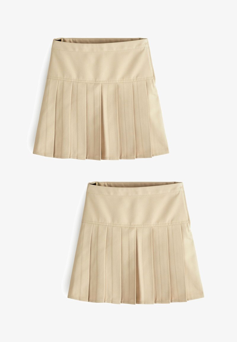 Faltrock in Beige mit glattem Bund, aus leichtem Stoff gefertigt. Verfügt über Messerfalten und ein schlichtes Design ohne Verzierungen.