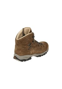 Braune Lederwanderstiefel mit hohem Schaft, Schnürung vorne, gepolstertem Kragen und strukturiertem Gummisohlen für besten Halt. Enthält wasserdichte Details.