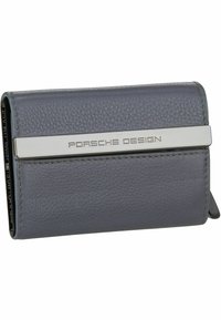 Portafoglio Porsche Design in pelle grigia con finitura testurizzata. Caratterizzato da un elegante accentuazione in metallo argentato e logo sul fronte. Design compatto.