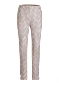 Gemusterte Hosen in hellbeige mit einem subtilen, abstrakten Karomuster. Mit Knopfverschluss und seitlichen Taschen, in geradem Schnitt.