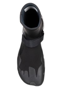 Black neoprene boot with a fitted ankle design, textured rubber sole, and adjustable strap around the ankle for secure fit.