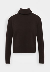 Brauner Strickpullover mit Rollkragen, langen Ärmeln, gerippten Bündchen und Saum, mit einem leicht verkürzten Design. Weiche Textur, minimale Markenkennzeichnung.