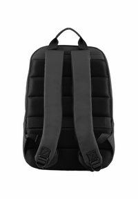 Sac à dos noir rembourré avec des détails en mesh, des bretelles ajustables doubles, une poignée supérieure et un design minimaliste.