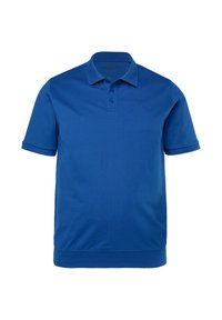 Modrá polo košile s límečkem, tříknoflíkovou légou a krátkými rukávy. Hladká směs bavlny s jemným logem na hrudi.