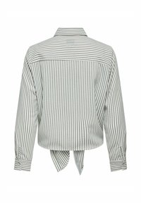 Chemise à rayures boutonnée avec col, manches longues à poignets et détail noué dans le dos. Tissu léger avec une texture lisse.