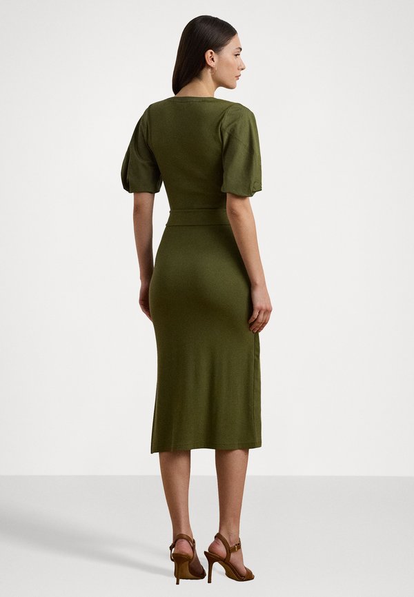 BELTED RIB KNIT PUFF SLEEVE DRESS - Jersey dress - olive grove3