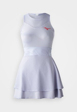 Heledad lilla spordimekko, millel on ühtlane üleval ja laienev seelik. Omab võrgusilma tekstuuri, sujuvat vööd ja väikest punast logo rinnal.