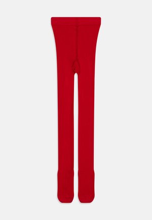 Collants rouges en matériau extensible, avec une texture lisse, un design sans couture et une coupe ajustée. Sans motifs ni accents.
