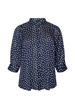 Zizzi, GEMUSTERTE BLUSE MIT STEHKRAGEN UND 3/4-ÄRMELN - Πουκαμίσα με κουμπιά - blau