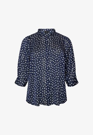 Zizzi, GEMUSTERTE BLUSE MIT STEHKRAGEN UND 3/4-ÄRMELN - Πουκαμίσα με κουμπιά - blau