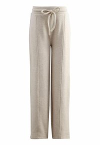 Hellbeige Sweatpants mit einem Kordelzugbund, weitem Bein und vertikalen Nahtdetails. Weicher Stoff, ideal für lässige Outfits.