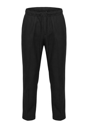 Pantaloni neri a vita elasticizzata con coulisse, progettati per il comfort con una vestibilità casual e tessuto liscio.