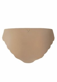 Huidkleurige bikinionderbroek met een golvende randontwerp, voorzien van gladde stof, een lage taille en zonder zichtbare hardware of patronen.