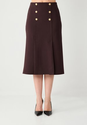 REGULAR WAIST BUTTON DETAIL MIDI - Gonna a campana - bitter brown