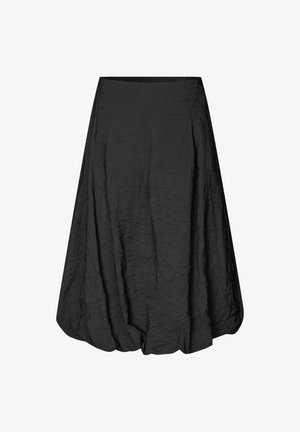 Schwarzer knielanger Bubble-Rock mit gewellter Textur und einem enganliegenden Taillenbund.