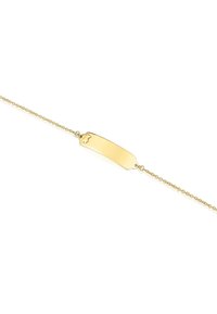 Pulsera de oro con un charm en forma de barra plana y alargada con una superficie lisa, unida a una delicada cadena. Diseño minimalista sin acentos adicionales.