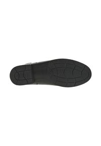 Semelle de chaussure noire avec une surface en caoutchouc texturé, présentant un motif de semelle pour une meilleure adhérence et un design lisse et plat.