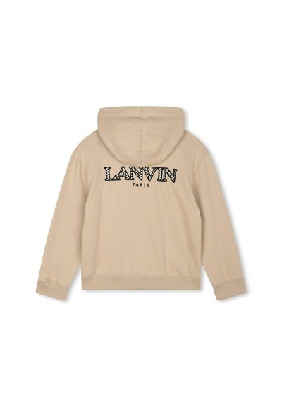 Sweat à capuche beige avec le logo noir "LANVIN PARIS" au dos. Présente des poignets et un ourlet côtelés, fabriqué en doux matériau en coton.