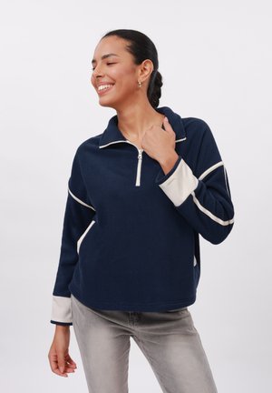 COLOR BLOCK HALF ZIP - Bluză de molton - navy / ecru