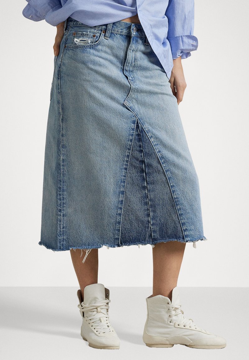 Polo Ralph Lauren PANELED DENIM A LINE SKIRT - Fustă în formă de A - lindale wash