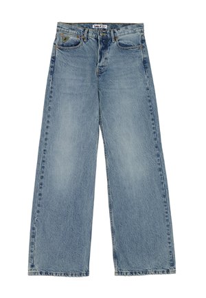 Lichtblauwe wijde jeans van denim, met vijf zakken, een knoopsluiting en subtiele wassing voor textuur.