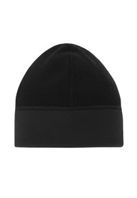 Berretto invernale nero con parte superiore lavorata a maglia e parte inferiore in pile, design senza cuciture, adatto per il freddo.