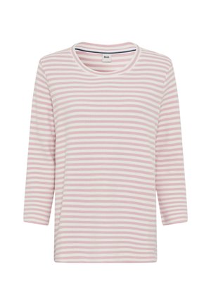 Maglietta a maniche lunghe a righe, in rosa chiaro e bianco, con scollatura rotonda e tessuto morbido. Progettata con una vestibilità comoda e maniche a ¾.