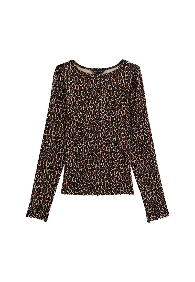 SOMTHRON Maglietta Maniche Lunghe Donna Scollo A V - Leopardato Marrone, Morbido Con Retro Allungato (Taglie Dalla S Alla 2XL)