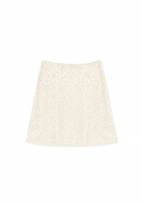 Jupe évasée en crème avec un motif floral texturé, dotée d'une taille décorative et d'un léger éclat pour plus de dimension.