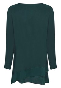 Mörkgrön långärmad topp, lätt tyg med ett lagerdesign, med rund halsringning och sidofickor vid nederkanten.