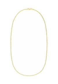 Collier en chaîne de couleur or avec un design tordu et un fermoir sécurisé, mettant en valeur une texture lisse et une forme uniforme.