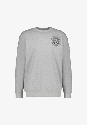 Grijze sweatshirt met een ronde hals, verlaagde schouders en geribbelde manchetten. Bevat een marineblauw logo met een tennismotief op de borst.