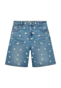 FLORAL EMBROIDERY - Shorts vaqueros - blue