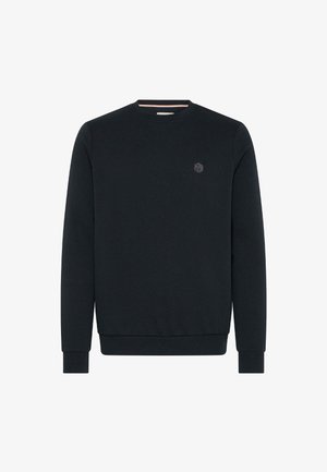 Schwarzes Sweatshirt mit Rundhalsausschnitt. Verfügt über gerippte Bündchen und Saum, strukturstoff und ein kleines Logo auf der Brust.