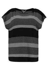 Haut à manches courtes noir et blanc avec un motif comportant des rayures horizontales en maillage et en tissus solides.